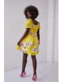 Airy dress with gathered waist, yellow 030800 - Online store - Boutique